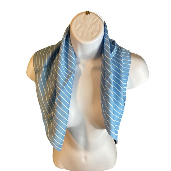 Vintage Square Scarf Blue White Stripe Lightweight Neck Wrap Bandana 21 x 21 - Picture 1 of 5
